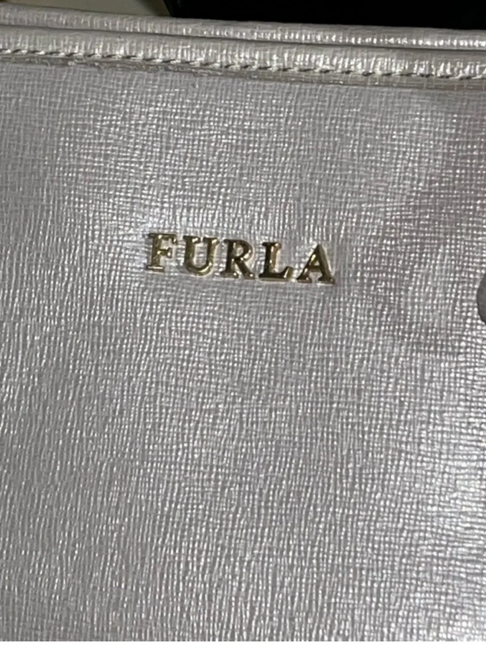 Furla Pearl Gray Italian Saffiano Leather Tote Purse Bag with Charm EUC